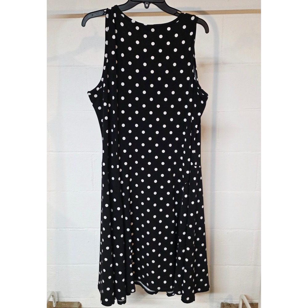 Susan Graver Womens Plus 1X Black White Polka Dot Sleeveless Fit & Flare Dress - Picture 10 of 11